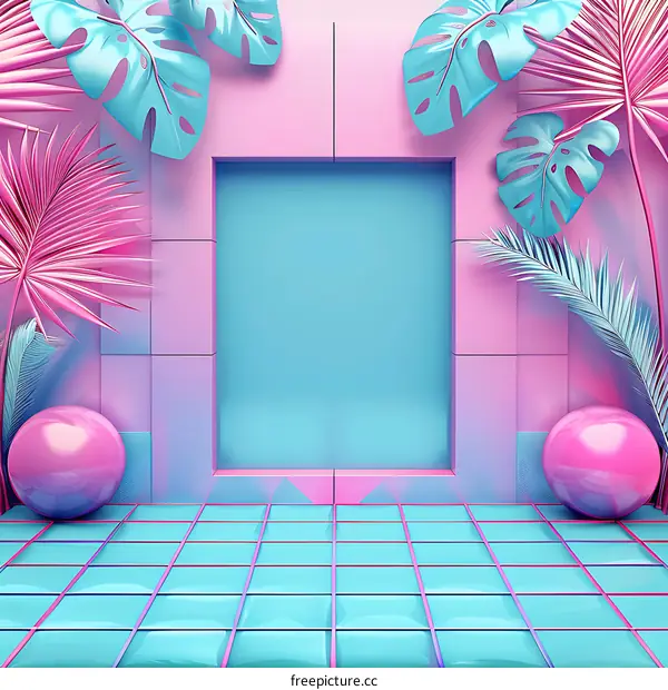 Tropical 3D Minimalist Background With Pastel Colors