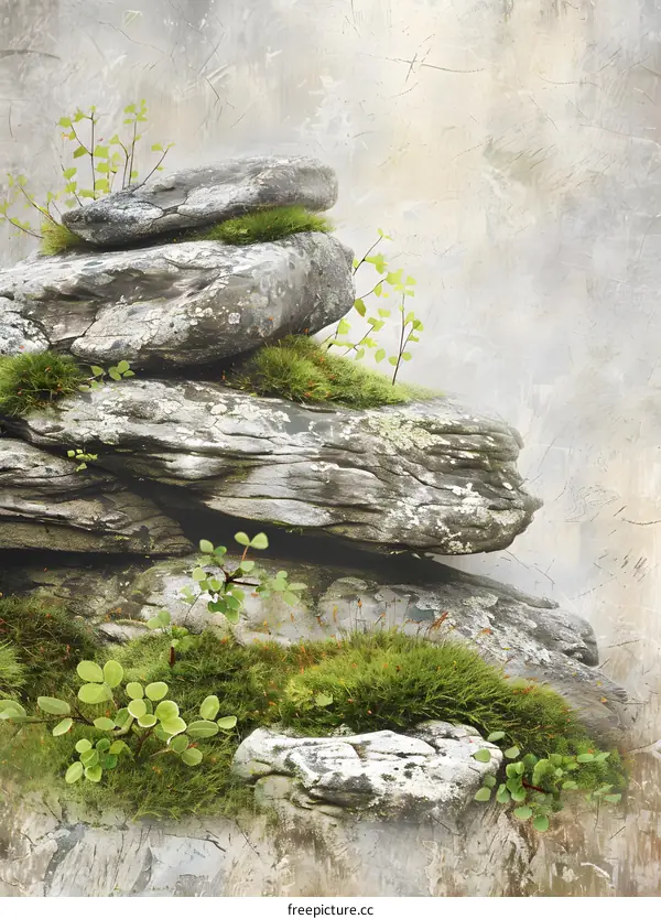Stack of Rocks with Green Plants