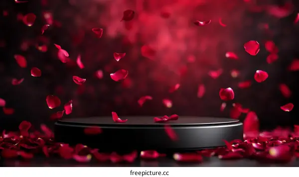 Rose Petals Falling on a Black Platform