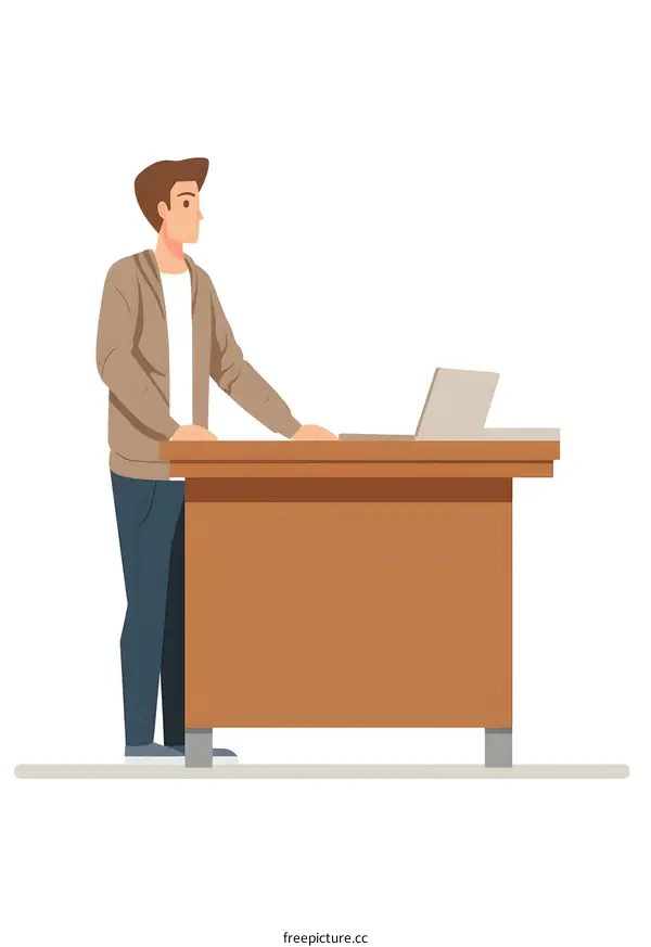 Man Standing at Desk with Laptop Illustration