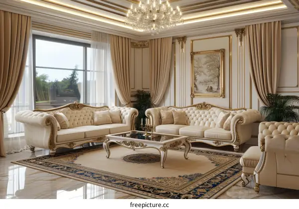 Opulent Living Room: A Tapestry of Luxury and Elegance