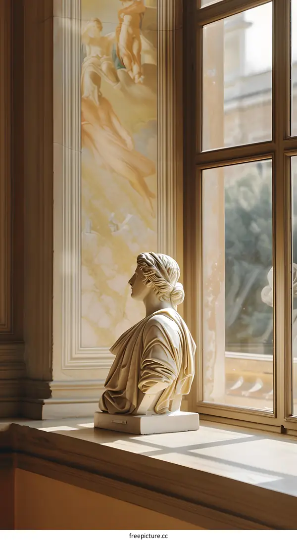 White Marble Bust Sculpture Near Window