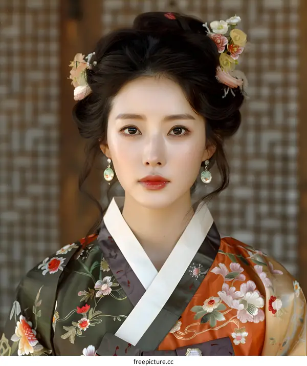 Portrait of a beautiful Korean woman in traditional dress