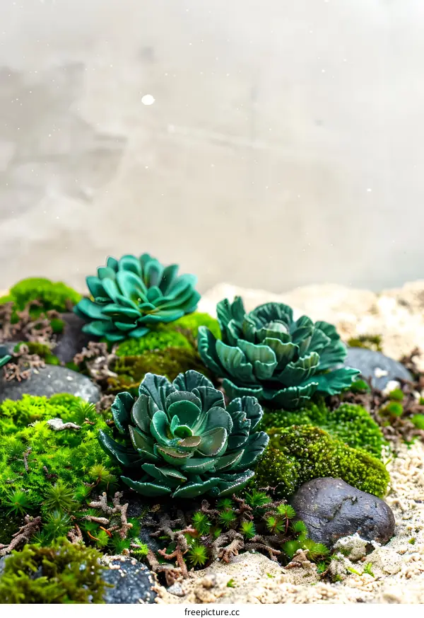 Green Succulents on Mossy Ground