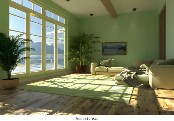 Green Living Room with Mountain View