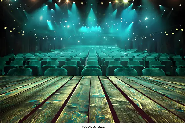 Empty Theater Seats With Wooden Table In Front