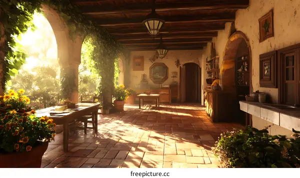 Rustic Italian Villa Patio With Sunbeams