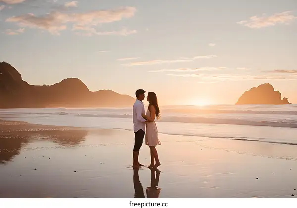 Romantic Couple on Beach at Sunset