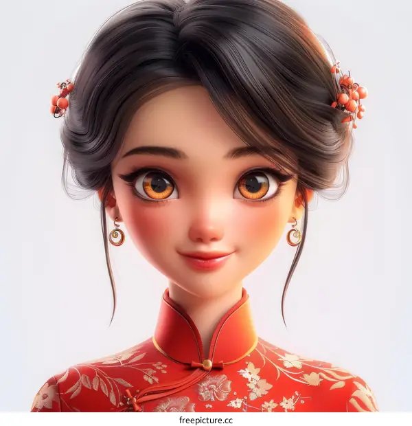 3D rendering of a young woman in traditional Chinese clothing
