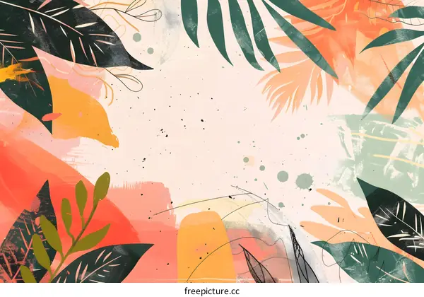 Abstract Tropical Leaves Watercolor Illustration