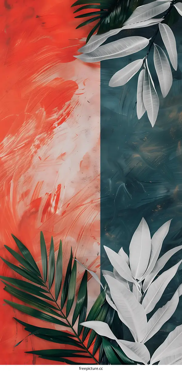 Tropical Leaves on a Painted Background