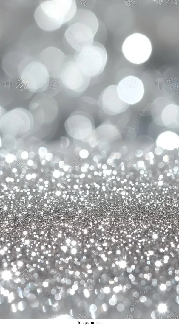 silver glitter sparkles with a blurred background of white lights