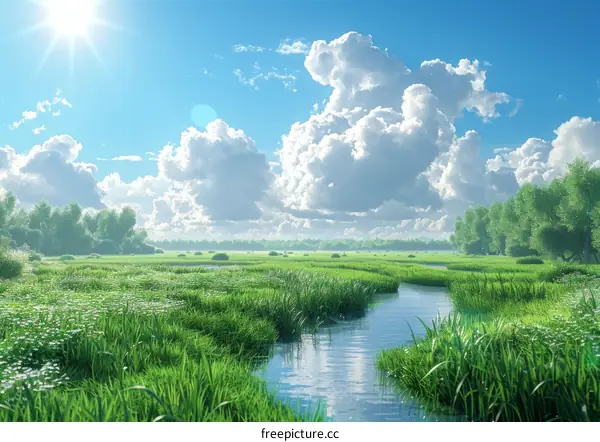 A Peaceful Summer Landscape Illustration