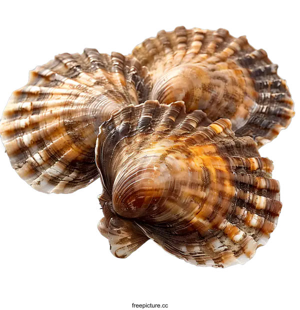 [Transparent Background PNG]Three Fresh Closed Scallop Shells