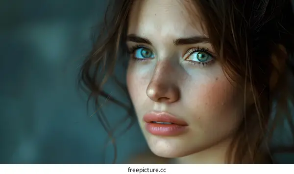 portrait of a beautiful young woman with freckles