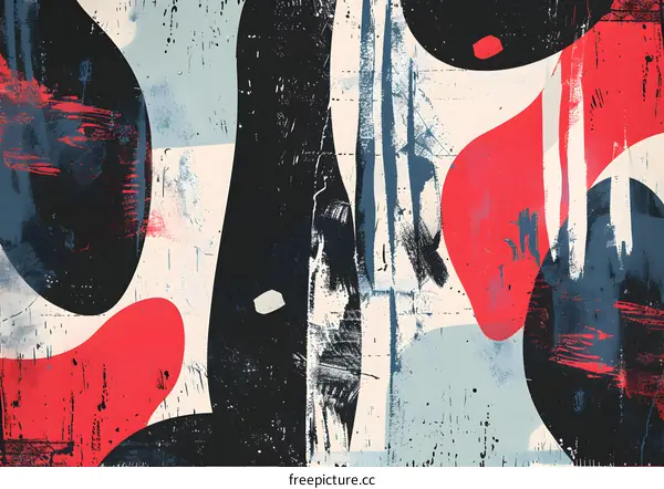 Abstract Art Painting Red Blue Black Shapes