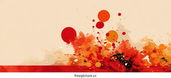 Abstract Watercolor Painting with Red and Orange Circles