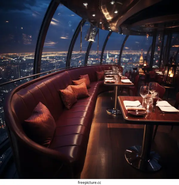 Fine dining restaurant with city view