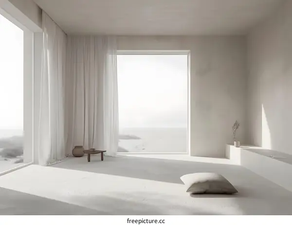 Minimalist Beach House Interior Design With White Curtains