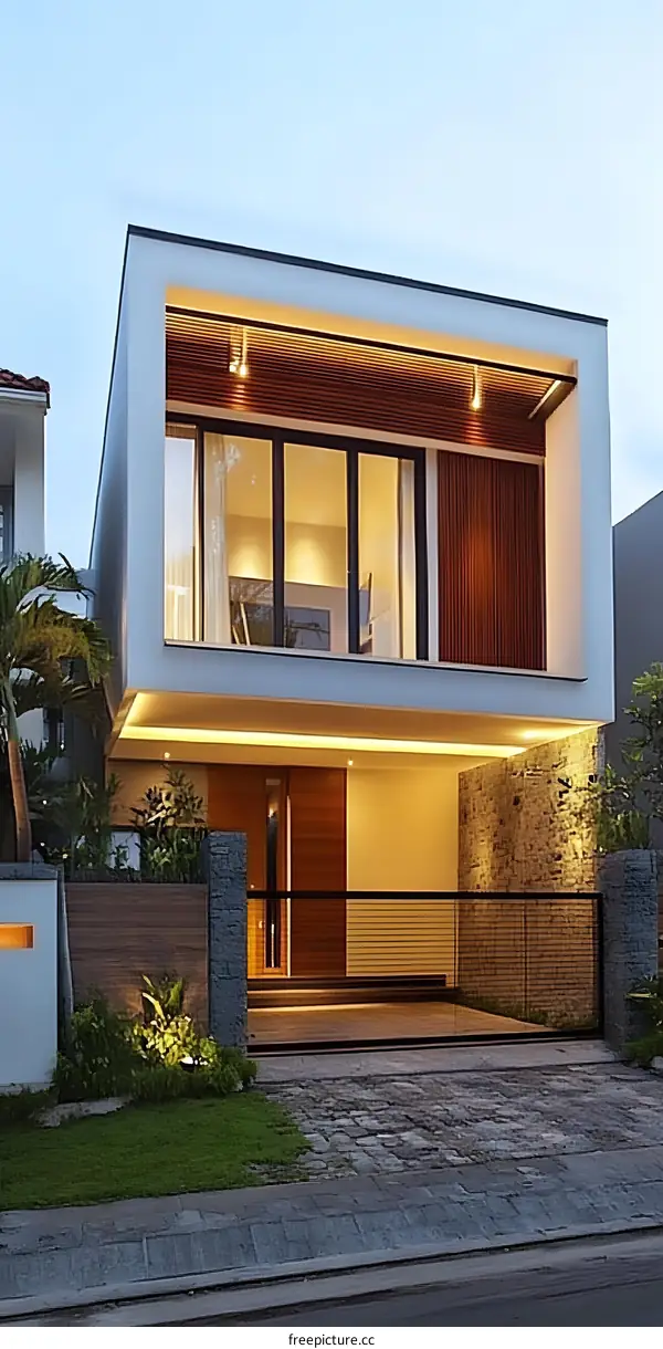 Modern Minimalist House With Wooden Accents and Stone Walls