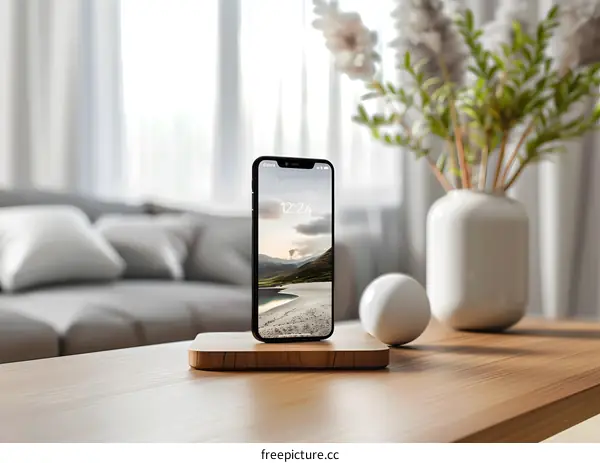 Wireless Phone Charger on Wooden Table