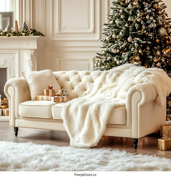 Christmas Interior Design with Sofa and Gifts