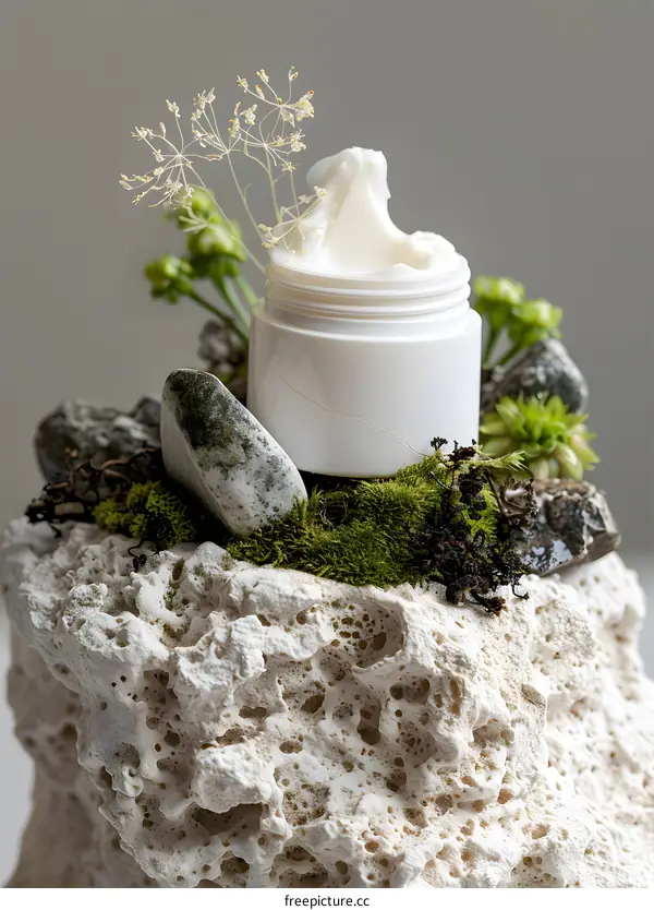 Natural Skincare Cream Jar on a Stone