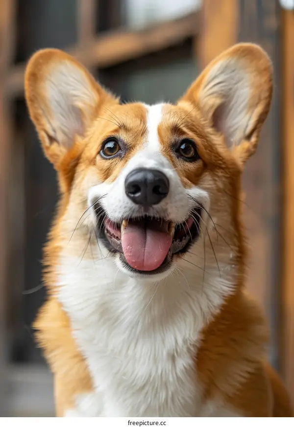 A happy corgi dog with a big smile on its face