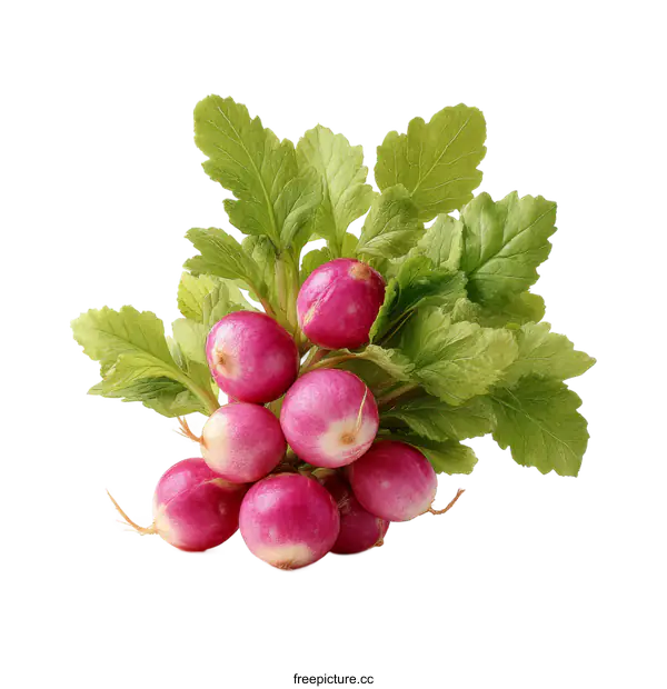 [Transparent Background PNG]Fresh Pink Radishes with Leaves