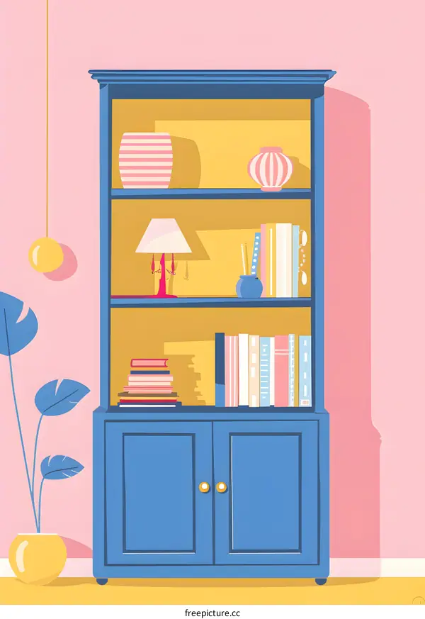 Blue Bookcase With Yellow Background