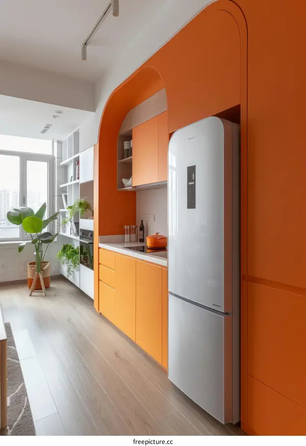 Citrine Kitchen Design with Ample Storage and Plants