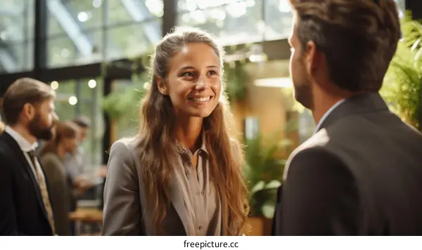 Business professionals in discussion at a networking event