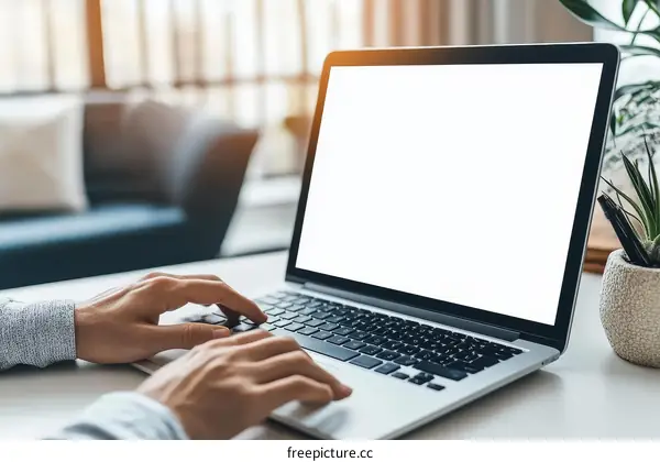 Person Working on Laptop in Home Office