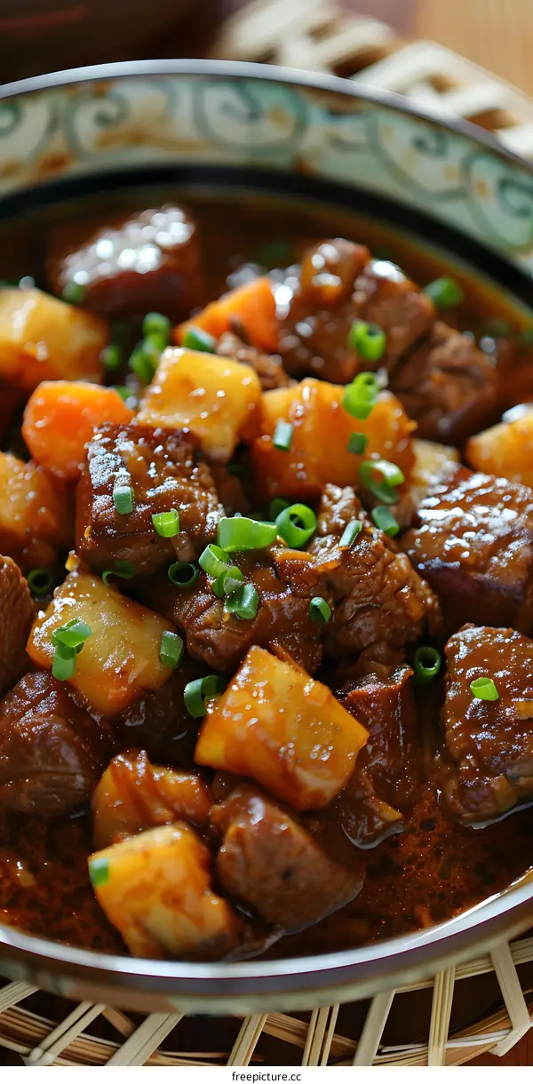 A delicious bowl of beef stew with potatoes and carrots