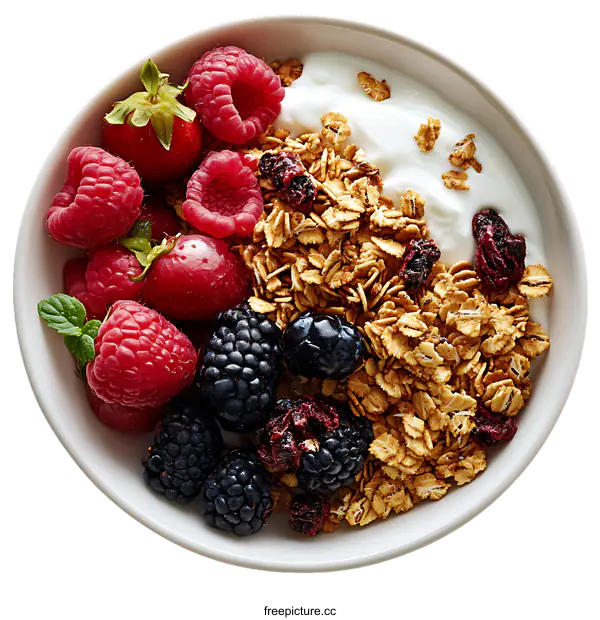 [Transparent Background PNG]Delicious Yogurt Parfait with Berries and Granola