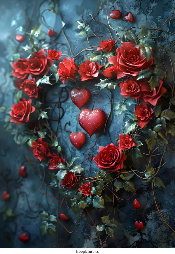 3D Rose Flowers Love Heart Wallpaper