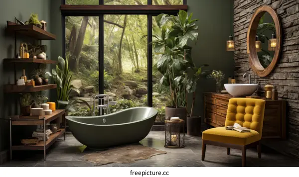 Bathroom with a view of the jungle