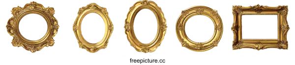 [Transparent Background PNG]Assortment of Golden Decorative Picture Frames