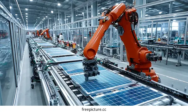 Automated Solar Panel Production Line in a Modern Factory