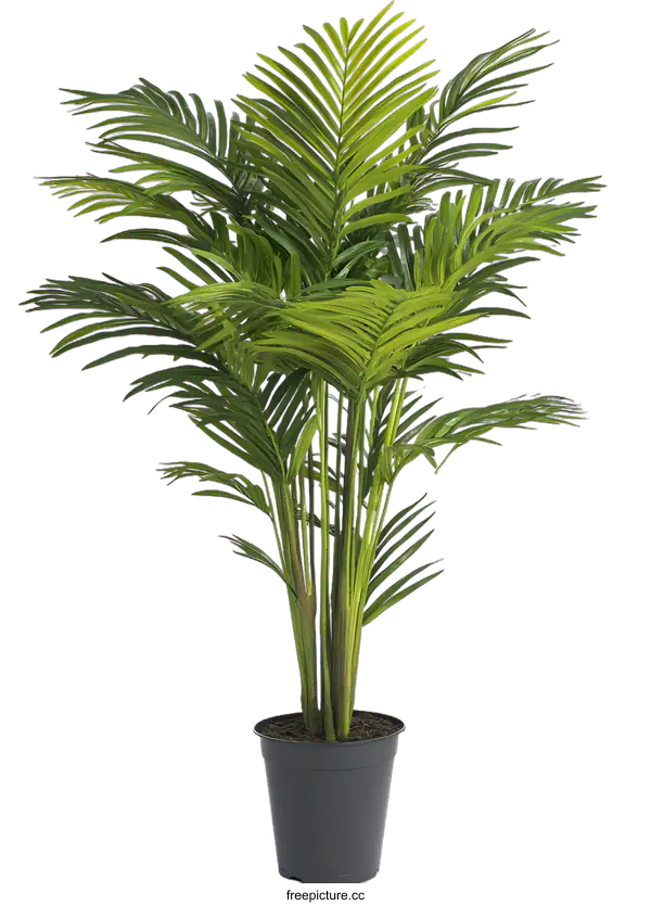 [Transparent Background PNG]Green Palm Tree in Black Pot on White Background