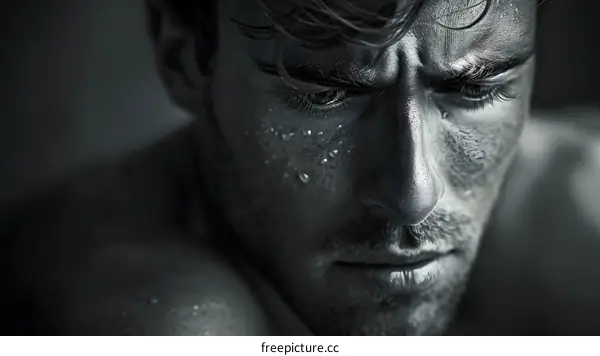Close Up Portrait of a Man With Sweat on His Face