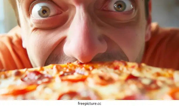 Man taking a big bite of pizza