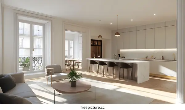 Modern Kitchen and Living Room Interior Design with Minimalist Style