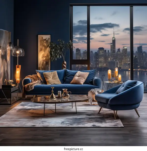 Blue Modern Living Room Interior Design