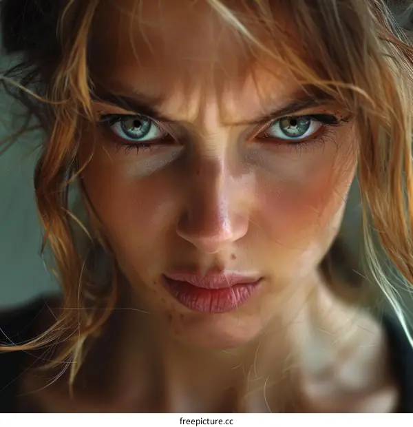 Closeup Portrait of a Woman with Intense Expression