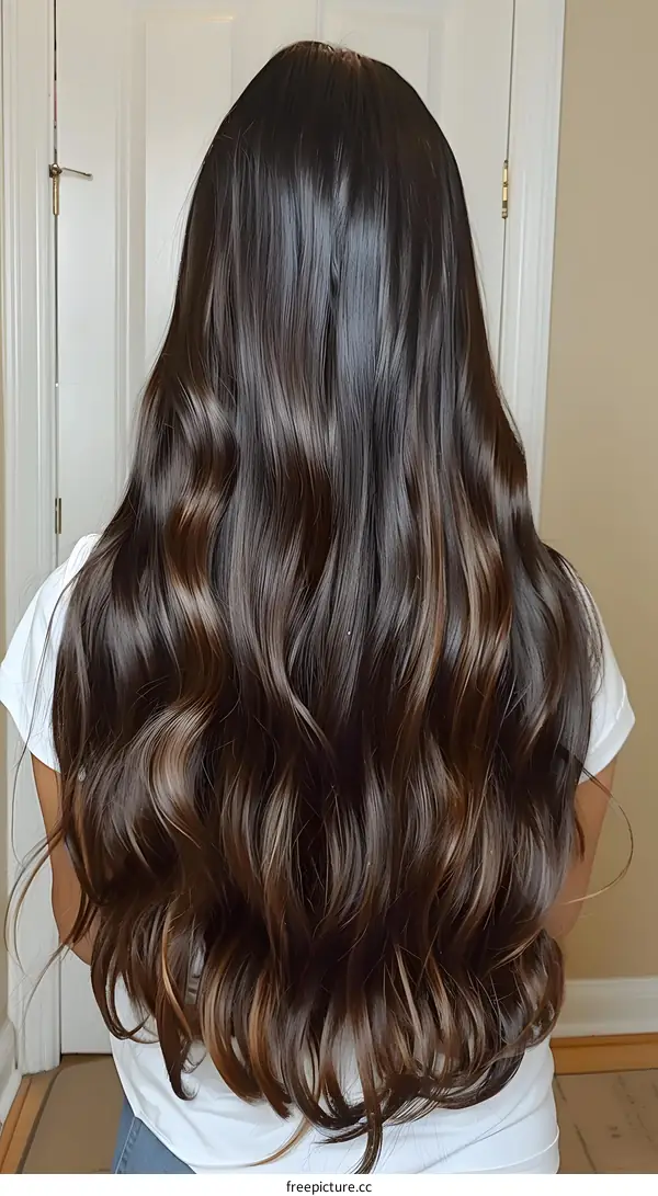 Long Brown Wavy Hair on Woman