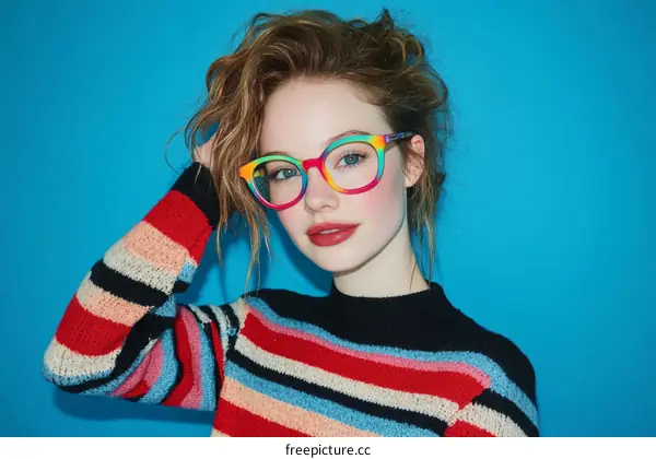 Colorful Glasses Fashionable Girl Portrait