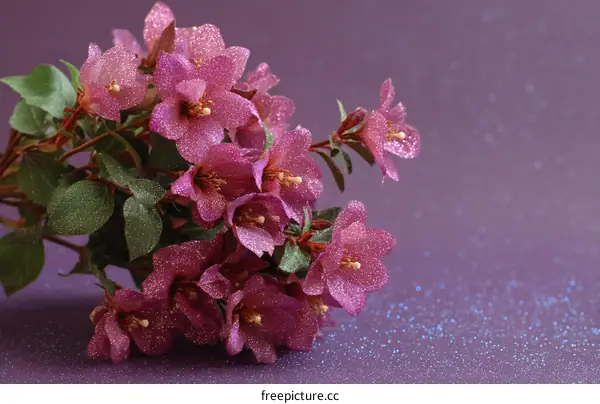 Sparkling Pink Flowers in Purple Background