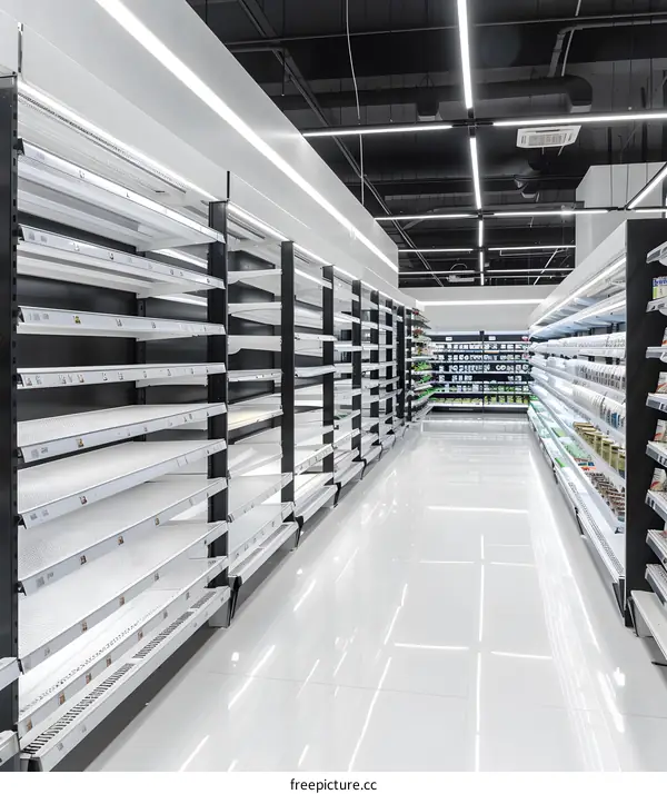 Empty Supermarket Shelves in a Modern Store