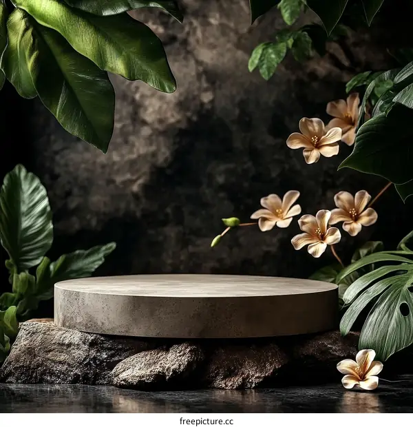 Empty Display Podium in a Botanical Garden Setting